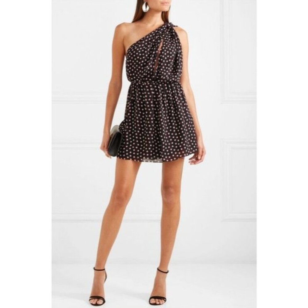 NWT $3700 Saint Laurent Musical Note One-Shoulder Cut Out Mini Dress Black Sz 10